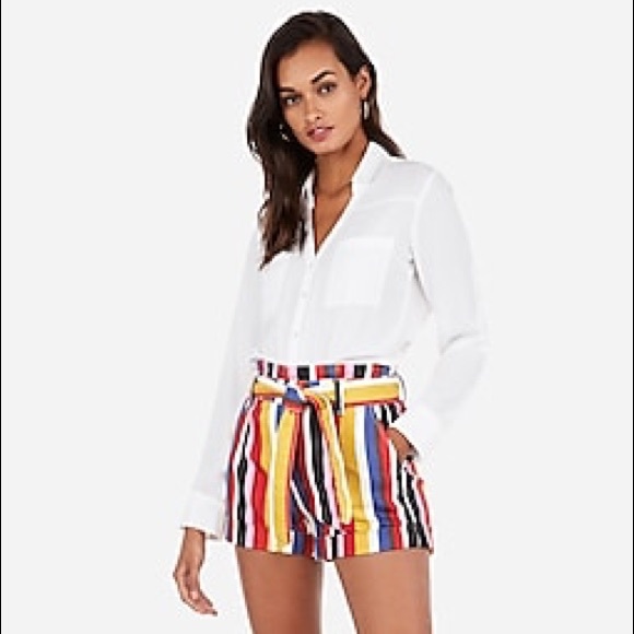 NWT Express High Waisted Sash Tie Striped Shorts - Picture 2 of 8